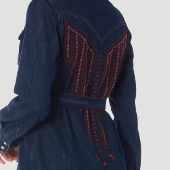 Wrangler Retro XS S Denim Western Embroidered Dress Shirtdress Belted Nwt - Picture 8 of 10